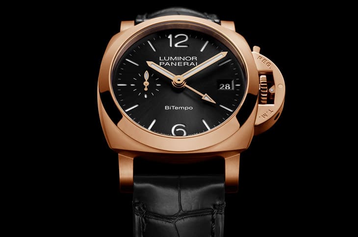 沛納海Luminor PAM01641改以Goldtech紅金搭配實(shí)用兩地時間功能-復(fù)刻表