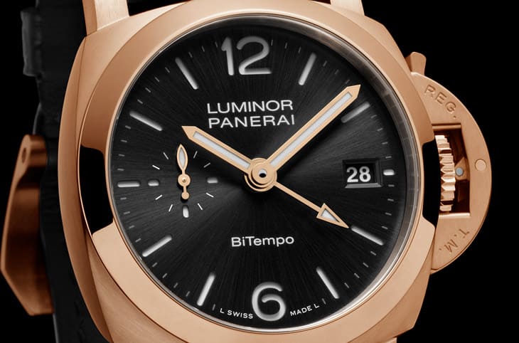沛納海Luminor PAM01641改以Goldtech紅金搭配實(shí)用兩地時間功能-復(fù)刻表
